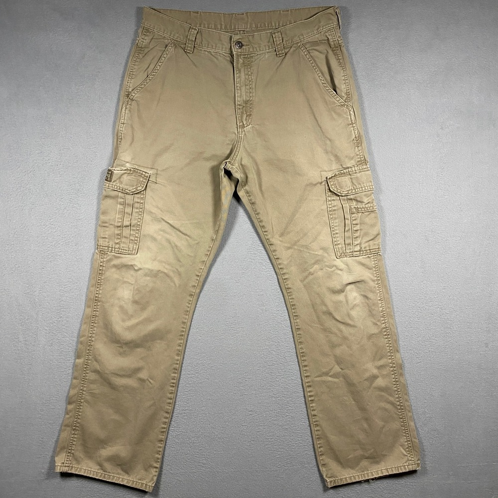 Wrangler Cargo Pants Mens 34x32 Khaki Tan Originals Straight Leg Cotton Twill
